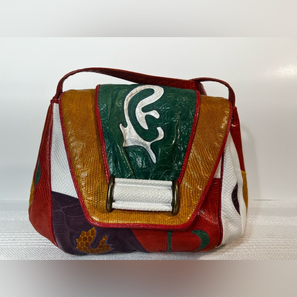 SHARIF!! Colorful Pieced Leather/Python Crossbody/Shoulder Bag